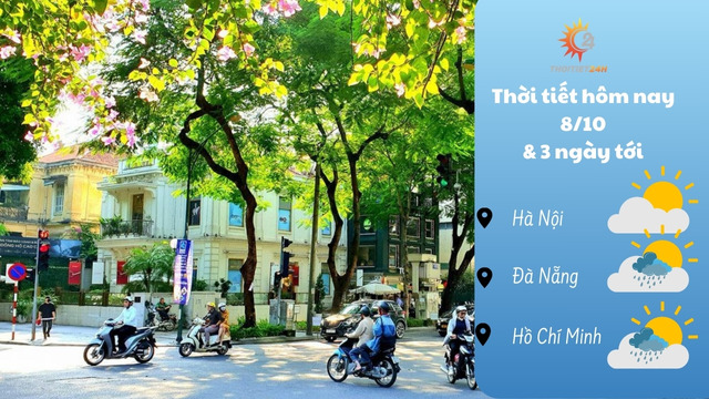 Dự báo thời tiết hôm nay 8/10/2024: Bắc Bộ tạnh ráo, Nam Bộ mưa dầm